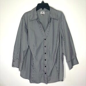 Worthington Size 1X V-neck Blue‎ and White Striped Shirt Size 1X